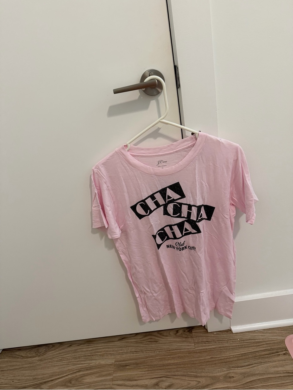 New J.Crew Pink 'Cha Cha Cha NYC' Graphic Tee, size Medium.